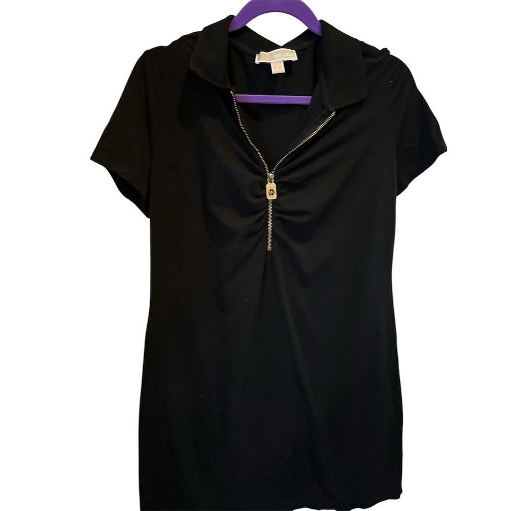Michael Kors Women's Blackβ Polo Shirt L Short Sleeve Casual Zipper Top